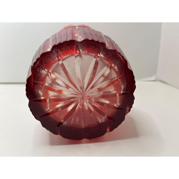 Ruby Red Cranberry Heavy Large Cut Crystal Vase Made in Brazil 8 1/2" - Picture 8 of 11